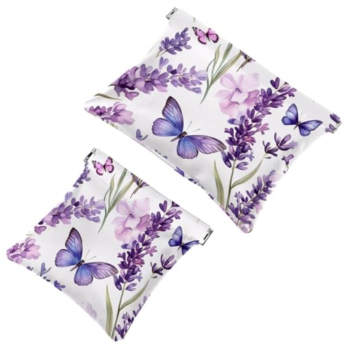 Kosmetiktasche mit kleiner Tasche, Reise-Make-up-Tasche für Handtasche, ohne Reißverschluss, Mini-Make-up-Tasche für Frauen und Mädchen, violettes Lavendel und lila Schmetterlinge, Multi 01, Multi von Generic