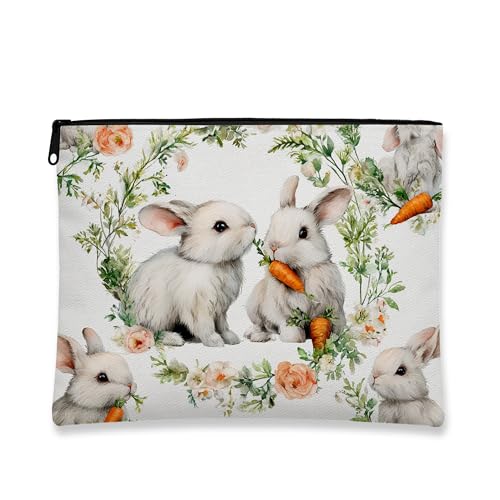 Kosmetiktasche mit niedlichem Kaninchen-Blumenmuster, tragbare kleine Canvas-Reißverschluss-Organizer, perfekt für Reisen oder den täglichen Gebrauch, Ostergeschenkidee, Weiss/opulenter Garten, 7x9 von Generic