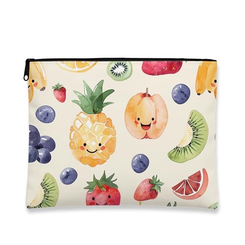 Kosmetiktasche mit niedlichem Obst, gelbes fröhliches Emoticon-Frucht-Kosmetik-Reisetasche für Frauen, tragbare kleine Canvas-Reißverschluss-Organizer, Sommergeschenk, Kulturbeutel, Gelb, 7x9 Inch von Generic