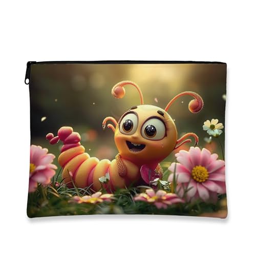 Kosmetiktasche mit niedlichem Raupenmotiv, gelbe Cartoon-Blumen-Kosmetiktasche für Damen, tragbarer kleiner Reißverschluss-Organizer, Frühlingsfest-Geschenk, Kulturbeutel, gelb, 7x9 Inch, Raupe von Generic