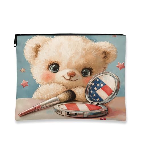 Kosmetiktasche mit niedlichem Teddybär-Design, Retro-Plüsch, Kawaii-Make-up-Organizer für Damen, tragbare Canvas-Reißverschlusstasche, Urlaubsgeschenk, Kulturbeutel, Beige, 7x9 Inch, Bär Kosmetiktasche mit niedlichem Teddybär-Design, Retro-Plüsch, Kawaii-Make-up-Organizer für Damen, tragbare Canvas-Reißverschlusstasche, Urlaubsgeschenk, Kulturbeutel, Beige, 7x9 Inch, Bär von Generic