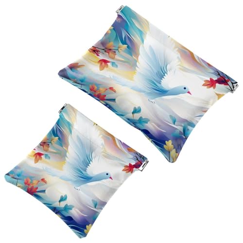 Kosmetiktasche mit roten Blumen und weißen Tauben-1937 für Geldbörsen, wasserdichte Make-up-Tasche, Kosmetiktasche, tragbar, ohne Reißverschluss, 2 Stück, Mehrfarbig 05, A：7.1x5.8in/18x14.8cm，B von Generic