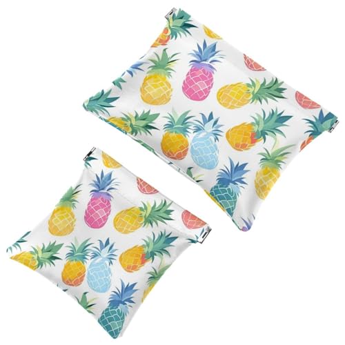 Kosmetiktasche mit tropischen Ananas-Frucht-1112 Taschen für Geldbörsen, wasserdichte Make-up-Tasche, Kosmetiktasche, tragbar, kein Reißverschluss, Make-up-Tasche, 2 Stück, Mehrfarbig 09, A：7.1x5.8in von Generic