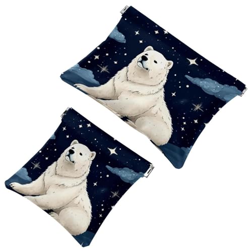 Kosmetiktasche mit weißen Sternen, Eisbär, 188 Taschen, für Geldbörsen, wasserdichte Make-up-Tasche, Kosmetiktasche, tragbar, ohne Reißverschluss, 2 Stück, Mehrfarbig 09, A：7.1x5.8in/18x14.8cm，B von Generic