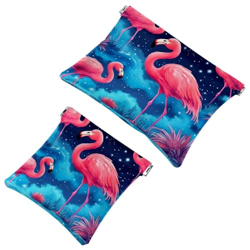 Kosmetiktasche mit zwei rosa Flamingos, 2 Stück, für Geldbörsen, wasserdichte Make-up-Tasche, Kosmetiktasche, tragbar, ohne Reißverschluss, Mehrfarbig 05, A：7.1x5.8in/18x14.8cm，B:4.7x4.5in/12x11.5cm von Generic