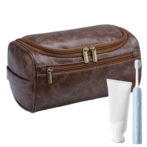 Kosmetiktaschen aus PU-Leder, Rasier-Organizer-Tasche – ein Muss für Reisen, für Herren, Rasierset für Zahnbürsten, Zahnpasta, Shampoo, Kosmetik, Schwarzbraun, Refer to description, Uni von Generic