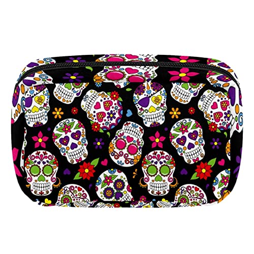 Kosmetiktaschen für Damen, kleine Make-up-Tasche, Reise-Kulturbeutel, Organizer, Reißverschluss, bunte Zuckerschädel, Mehrfarbig, 17.5x7x10.5cm/6.9x4.1x2.8in von Generic