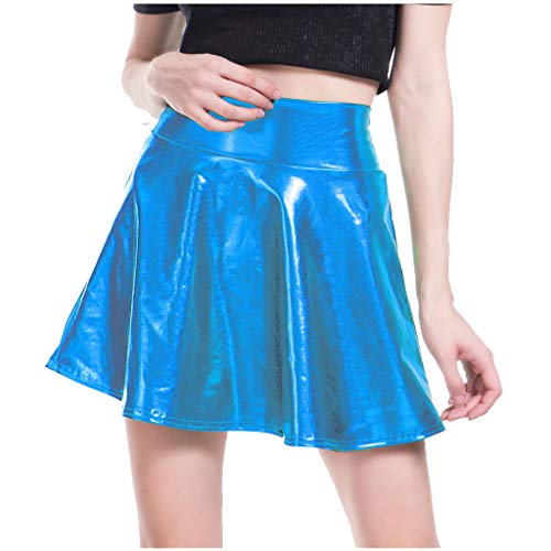 Kostüm Karneval Damen Mini Rock Damen Rock Glänzend Metallic Ausgestellter Faltenrock Frauen Skater Rock Faltenrock Ballett Tanz A-Linie Minirock (Blue, L) von Generic