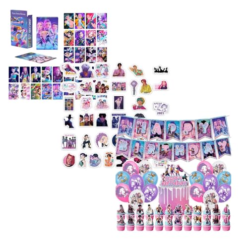 𝙆𝙥𝙤𝙥 𝘿𝙚𝙢𝙤𝙣 𝙃𝙪𝙣𝙩𝙚𝙧𝙨 30PCS Cards Photocards +75PC 𝘿𝙚𝙢𝙤𝙣 𝙃𝙪𝙣𝙩𝙚𝙧𝙨 Stickers+ 46PC Geburtstag Dekoration Set Rumi Mira Zoey Jinun Bilder Card Set Geburtstagsgeschenk für Fans von Generic