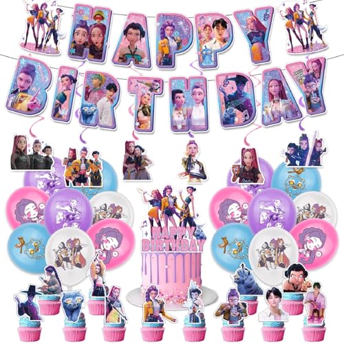 𝙆𝙥𝙤𝙥 𝘿𝙚𝙢𝙤𝙣 𝙃𝙪𝙣𝙩𝙚𝙧𝙨 Geburtstags Deko Huntrix Kuchen Topper Cupcake Toppers Banner Party Dekorationen Festliche Atmosphäre Zubehör für Kinder Fan von Generic