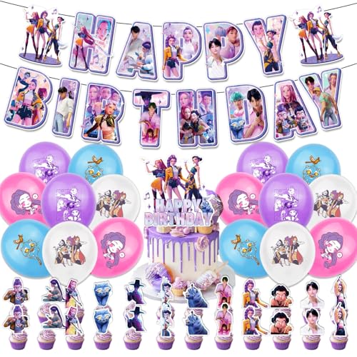 𝙆𝙥𝙤𝙥 𝘿𝙚𝙢𝙤𝙣 𝙃𝙪𝙣𝙩𝙚𝙧𝙨 Geburtstags Deko Huntrix Kuchen Topper Cupcake Toppers Banner Party Dekorationen Festliche Atmosphäre Zubehör für Kinder Fan von Generic