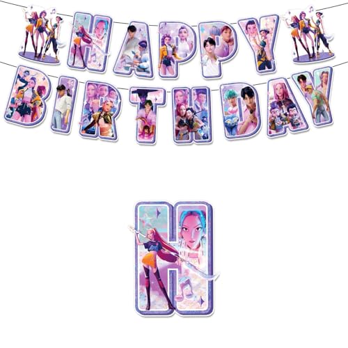 𝙆𝙥𝙤𝙥 𝘿𝙚𝙢𝙤𝙣 𝙃𝙪𝙣𝙩𝙚𝙧𝙨 Geburtstags Deko Huntrix Rumi Mira Zoey Jinu Saja Kuchen Topper Cupcake Toppers Banner Party Dekorationen Festliche Atmosphäre Zubehör für Kinder Fan von Generic