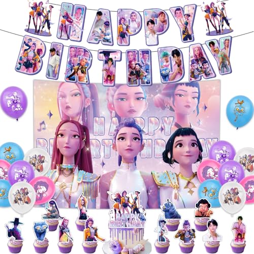 𝙆𝙥𝙤𝙥 𝘿𝙚𝙢𝙤𝙣 𝙃𝙪𝙣𝙩𝙚𝙧𝙨 Geburtstags Deko Huntrix Kuchen Topper Cupcake Toppers Banner Party Dekorationen Festliche Atmosphäre Zubehör für Kinder Fan von Generic