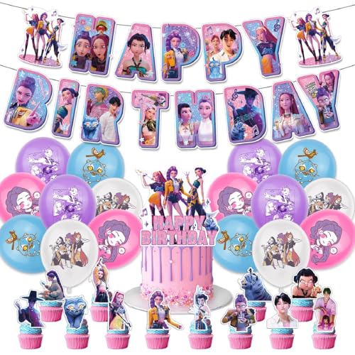 𝙆𝙥𝙤𝙥 𝘿𝙚𝙢𝙤𝙣 𝙃𝙪𝙣𝙩𝙚𝙧𝙨 Geburtstags Deko Huntrix Kuchen Topper Cupcake Toppers Banner Party Dekorationen Festliche Atmosphäre Zubehör für Kinder Fan von Generic