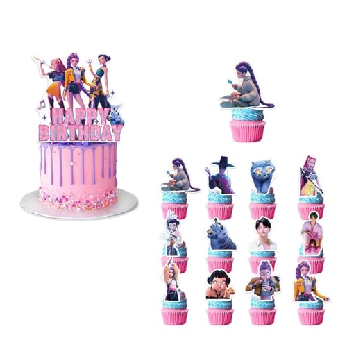 𝙆𝙥𝙤𝙥 𝘿𝙚𝙢𝙤𝙣 𝙃𝙪𝙣𝙩𝙚𝙧𝙨 Geburtstags Deko Huntrix Kuchen Topper Cupcake Toppers Banner Party Dekorationen Festliche Atmosphäre Zubehör für Kinder Fan von Generic