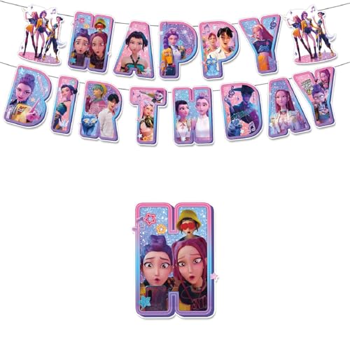 𝙆𝙥𝙤𝙥 𝘿𝙚𝙢𝙤𝙣 𝙃𝙪𝙣𝙩𝙚𝙧𝙨 Geburtstags Deko Huntrix Kuchen Topper Cupcake Toppers Banner Party Dekorationen Festliche Atmosphäre Zubehör für Kinder Fan von Generic