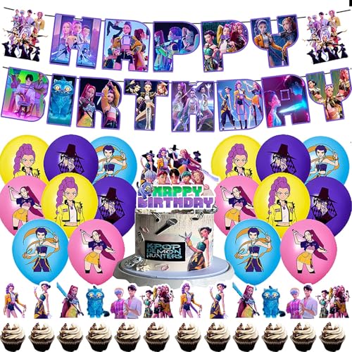 𝙆𝙥𝙤𝙥 𝘿𝙚𝙢𝙤𝙣 𝙃𝙪𝙣𝙩𝙚𝙧𝙨 Geburtstags Deko Huntrix Kuchen Topper Cupcake Toppers Banner Party Dekorationen Festliche Atmosphäre Zubehör für Kinder Fan von Generic
