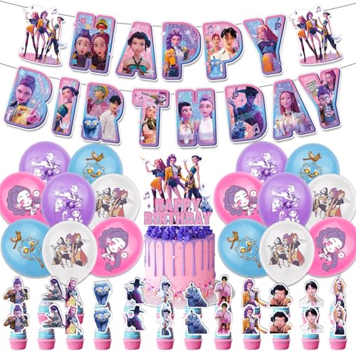 𝙆𝙥𝙤𝙥 𝘿𝙚𝙢𝙤𝙣 𝙃𝙪𝙣𝙩𝙚𝙧𝙨 Geburtstags Deko Huntrix Kuchen Topper Cupcake Toppers Banner Party Dekorationen Festliche Atmosphäre Zubehör für Kinder Fan von Generic