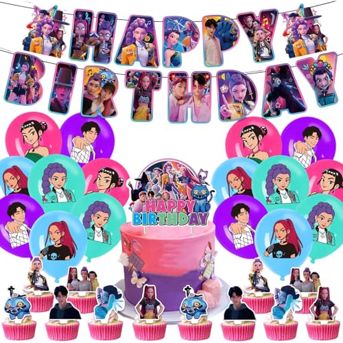 𝙆𝙥𝙤𝙥 𝘿𝙚𝙢𝙤𝙣 𝙃𝙪𝙣𝙩𝙚𝙧𝙨 Geburtstags Deko Huntrix Kuchen Topper Cupcake Toppers Banner Party Dekorationen Festliche Atmosphäre Zubehör für Kinder Fan von Generic