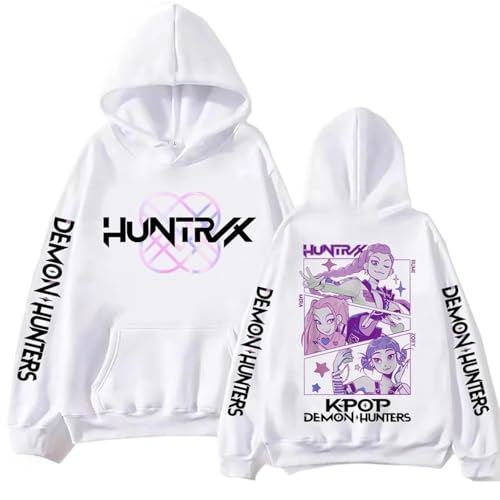 Kpop Sweatshirt Kpop Hoodie Huntrix Langarm-Hip-Hop-Pullover mit Tasche 01-Weiß S von Generic