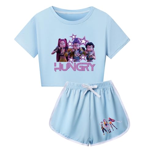 Kpop Demon Hunters Trainingsanzug Für Kinder 2-Teiliges Set Aus T-Shirt Und Hose Sommeroutfit Rumi Mira Zoey Prints Kpop Demon Hunters T-Shirt Kinder Shorts Sportanzug Für Jungen Mädchen von Generic