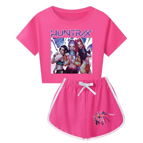 Kpop Demon Hunters Trainingsanzug Für Kinder 2-Teiliges Set Aus T-Shirt Und Hose Sommeroutfit Rumi Mira Zoey Prints Kpop Demon Hunters T-Shirt Kinder Shorts Sportanzug Für Jungen Mädchen von Generic