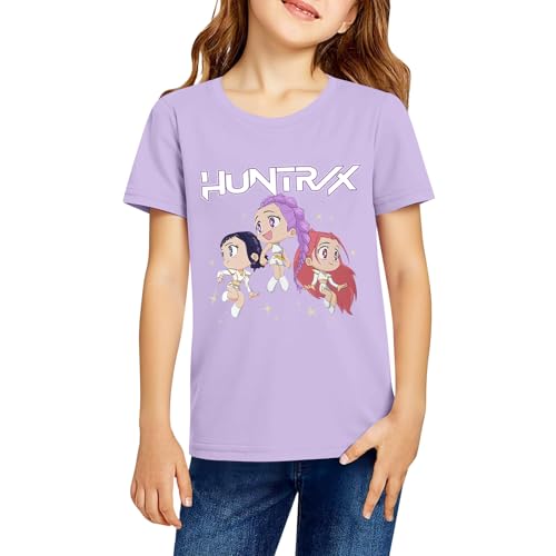 Kpop Movie Demon Graphic Hunters Anime Print T-Shirt，K Pop Demon Hunter Kostüm Kinder，Kurzarm Casual Teenager Unisex Shirt with Character Print Fashion for Boys & Girls von Generic
