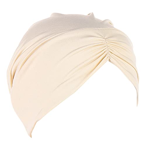 Krebs Kopf Hut Kappe Ethno Bohemian Floral Hair Cover Wrap Turban Kopfbedeckung Turban Kappe Plissee Hut Damen Stirnbänder rutschfest (K-Beige, Einheitsgröße) von Generic