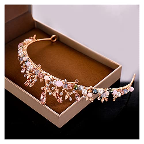 Kristall Krone Tiara Rose Gold Braut Kopfschmuck Strass Perle Krone Tiara Hochzeit Haarband Haarschmuck Haarband von Generic