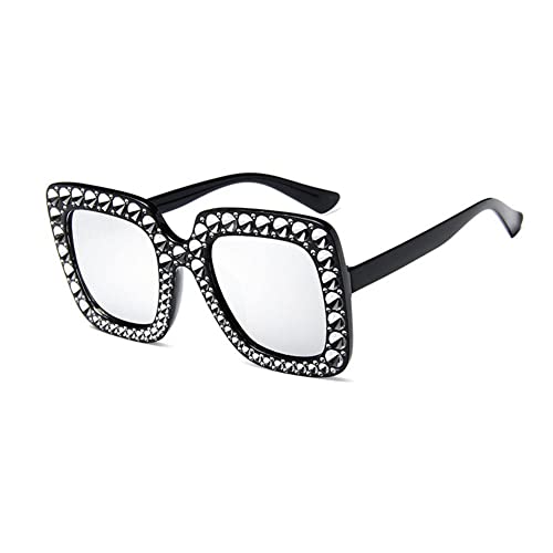 Kristall Quadratische Sonnenbrille Damen Übergroße Strasssteine Blau Mode Spiegel Damen Brille Shades X3H6 S Brille Lila, Schwarz + Silber von Generic