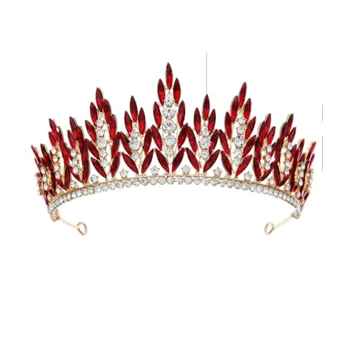 Kristall-Strass-Krone und Diadem für Damen und Mädchen, Hochzeit, Party, Brautschmuck, Haarschmuck, Gold, Rot von Generic