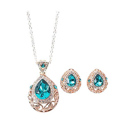 Kristallanhänger Halskette Ohrringe Premium-Qualität Damen Frauen Modeschmuck Schmuck Sets Schmuck Koffer für Männer, C-Blau, Einheitsgröße, Klassisch von Generic