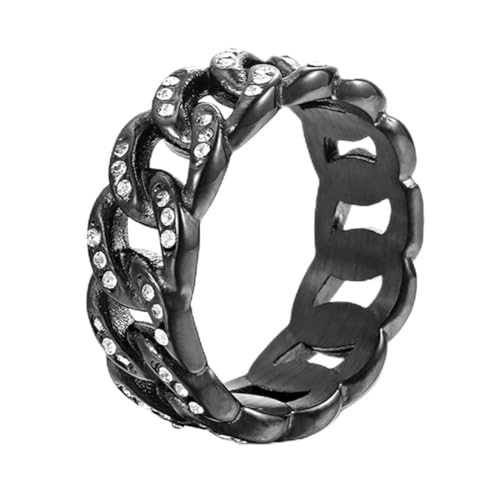 Kubanische Kette im europäischen und amerikanischen Stil mit Diamantring, Herrenmode mit Diamantring aus Titanstahl von Generic