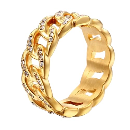 Kubanische Kette im europäischen und amerikanischen Stil mit Diamantring, Herrenmode mit Diamantring aus Titanstahl von Generic