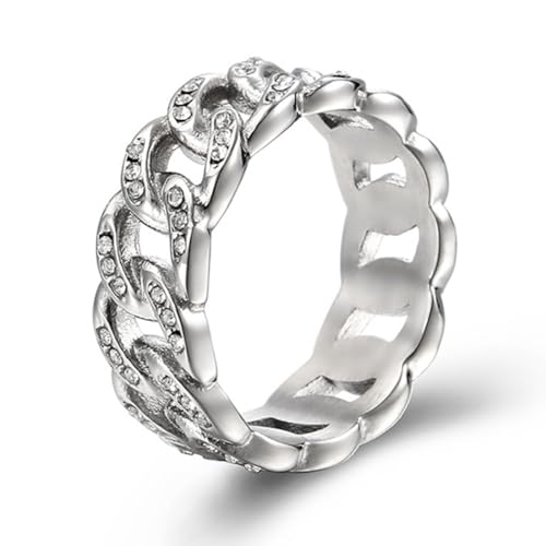 Kubanische Kette im europäischen und amerikanischen Stil mit Diamantring, Herrenmode mit Diamantring aus Titanstahl von Generic