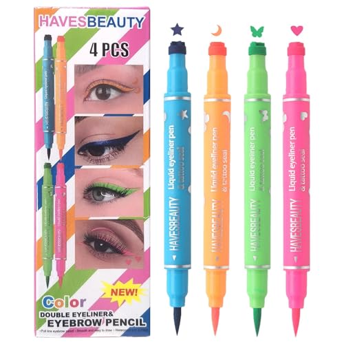 Kühner Eyeliner-Stempel – flüssiger Eyeliner-Stift, wiederverwendbar, Schönheits-Make-up-Stift | Präzisions-Flüssig-Stempel mit doppeltem Kopf, 4 Farben, Schablonenwerkzeug für l von Generic
