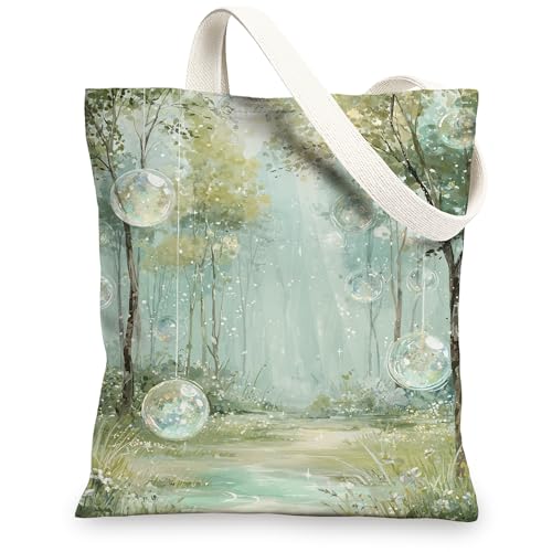 Künstlerische Canvas-Tragetaschen, Vintage-Design, wiederverwendbar, leicht, waschbar, Schultergurt, Segeltuch, Grün, 13x15 Inch von Generic