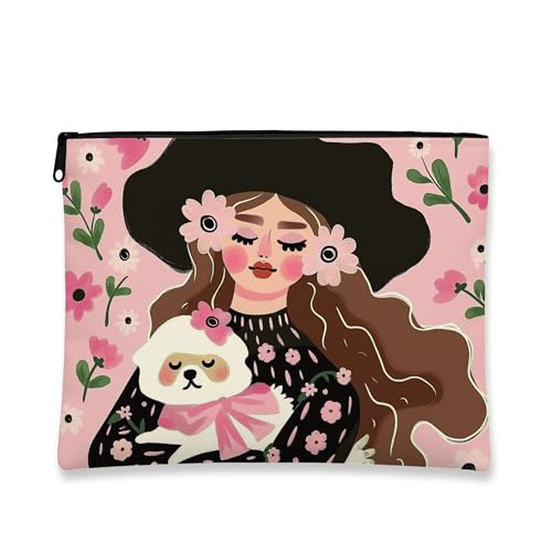 Künstlerische Make-up-Tasche, Blumenmuster, schöne Reisetasche, für Damen, tragbar, mit Reißverschluss, für Festivals, pfirsich, 7x9 Inch, Tasche von Generic