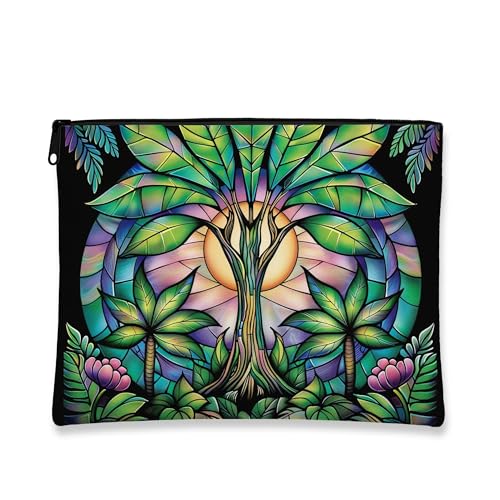Künstlerische Make-up-Tasche, buntes Baum-Design, Reisetasche für Frauen, tragbare kleine Canvas-Tasche mit Reißverschluss, Kulturbeutel für Urlaubsgeschenk, Schwarz, 7x9 Inch, Baum von Generic