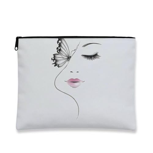 Künstlerische Make-up-Tasche, elegante Kosmetiktasche für Damen, tragbar, kleiner Canvas-Reißverschluss, perfekte Wahl für Reisen, Anlässe und Urlaub, Weiss/opulenter Garten, 7x9 Inch, Linienkunst von Generic
