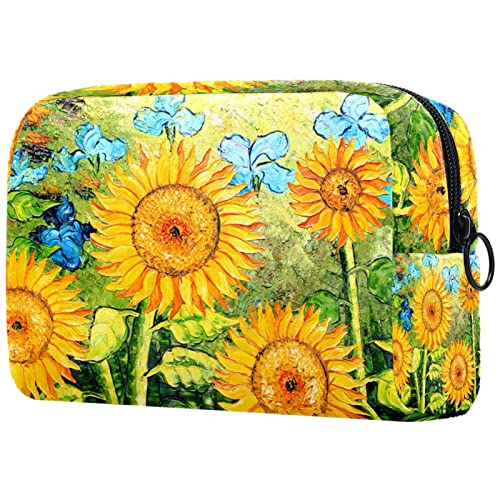 Kulturbeutel, Reise Make up Kosmetiktasche für Damen und Herren,Ölgemälde Sonnenblume Blauer Schmetterling von Generic