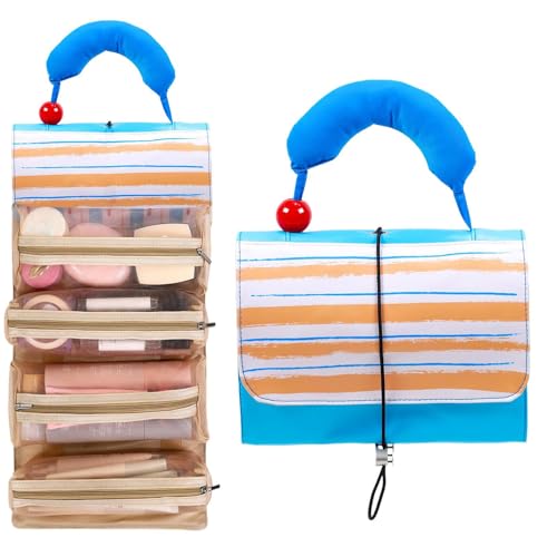 Kulturbeutel – Organizer zum Aufrollen für Kosmetik, Kosmetik-Organizer, wasserdicht, faltbar, mit Rollverschluss, für Männer, Frauen und Badezimmer, Blaue Falttasche, Se référer à la description von Generic