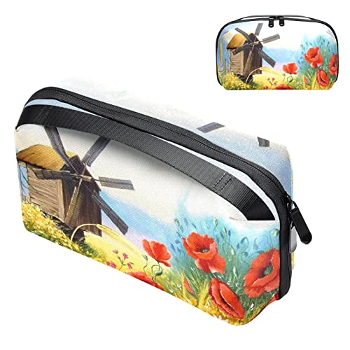 Kulturbeutel zum Aufhängen, Dopp Kit für Männer, wasserabweisend, Rasierbeutel für die Reise,Bauernhof Windmühle Frühlingsblume Klatschmohn von Generic