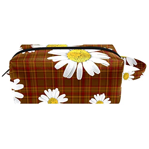 Kulturbeutel zum Aufhängen, Dopp Kit für Männer, wasserabweisend, Rasierbeutel für die Reise,Brown rote Retro Karierte Gänseblümchen Blume von Generic