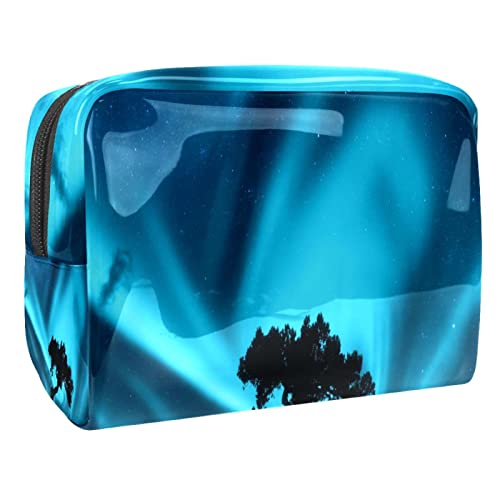 Kulturbeutel zum Aufhängen, Dopp Kit für Männer, wasserabweisend, Rasierbeutel für die Reise,Landschaft Blaue Aurora Baum Silhouette von Generic