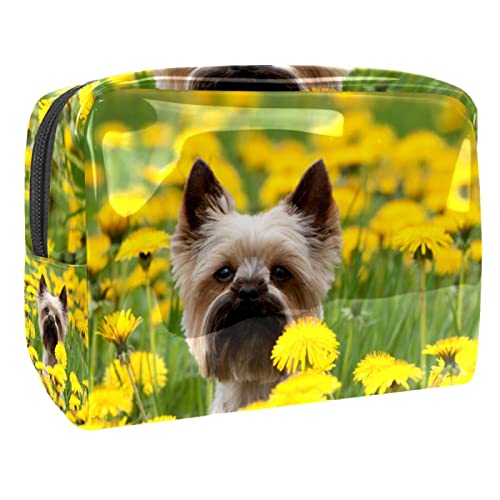 Kulturbeutel zum Aufhängen, Dopp Kit für Männer, wasserabweisend, Rasierbeutel für die Reise,Tierischer Yorkshire Terrier unter Blumen von Generic