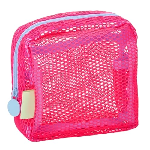 Kulturtasche Netz Kosmetiktasche Reisetaschen Frauen Make-up Beutel Geldbörse 13X13X4CM Reise Mesh Beutel Cosmetic Bag Badezimmertasche (Rosenrot,13X13X4CM) von Generic