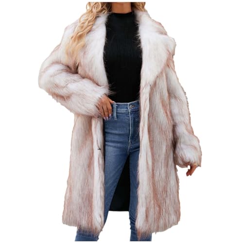 Kunstfell Jacke Damen Einfarbig Fellmantel Lange Winterjacke Weiche Pelzjacke Kunstpelz Mantel Warm Pelzmantel Winter Felljacke Faux Fur Wintermantel Bequeme von Generic
