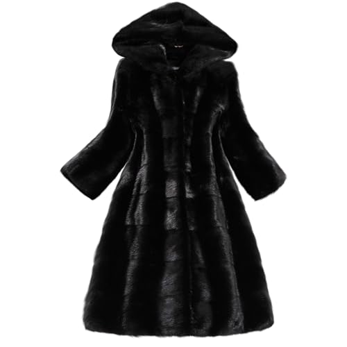 Kunstfell Pelzmantel Damen Winterjacke Flauschig Cardigan Hoodie Mantel Plüschjacke Warm Fleecejacke Kapuzenjacke Winter Pelzkleidung Kunstpelz Coat Jacket Lang Oberbekleidung Schwarz M von Generic