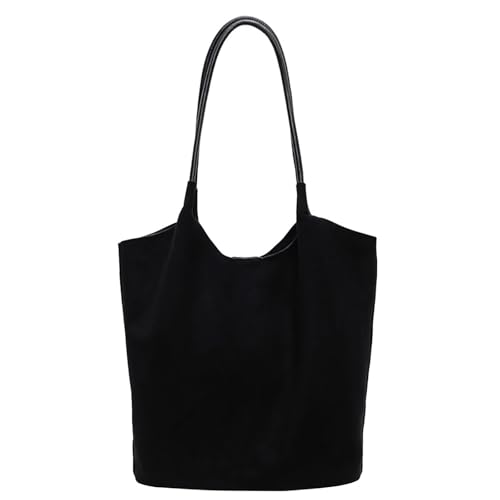 Kunstleder Einkaufstasche Damen Schultertasche College Tote Handtasche Arbeit Einkaufstasche Geldbörse Umhängetaschen Herren Laptop 17 (Black, One Size) von Generic